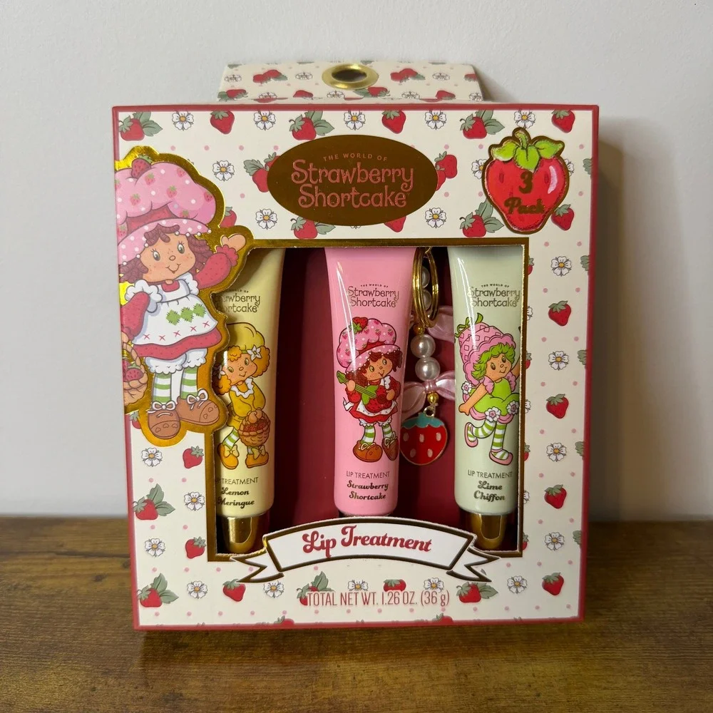 New Strawberry Shortcake 3 Pck Lip Treatment Balm Gloss Makeup Cosmetic Lemon